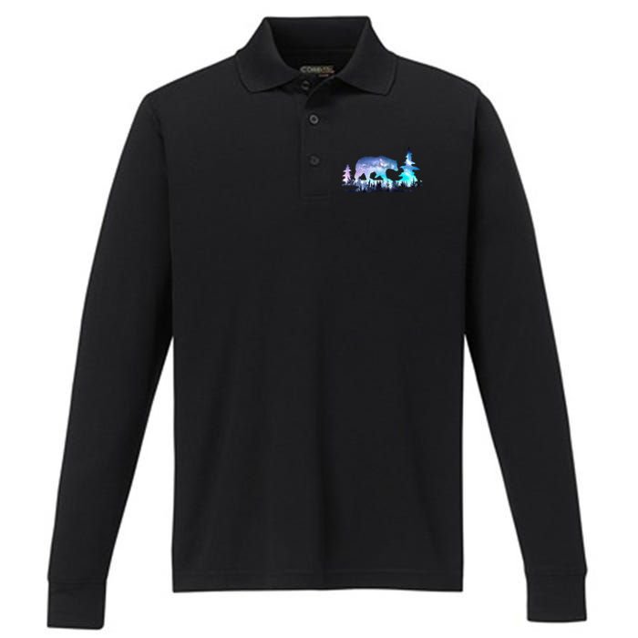 Night Sky Wilderness Bear Performance Long Sleeve Polo