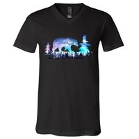 Night Sky Wilderness Bear V-Neck T-Shirt