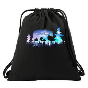 Night Sky Wilderness Bear Drawstring Bag