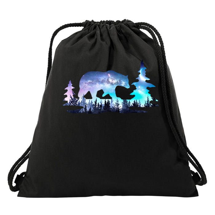 Night Sky Wilderness Bear Drawstring Bag