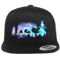 Night Sky Wilderness Bear Flat Bill Trucker Hat