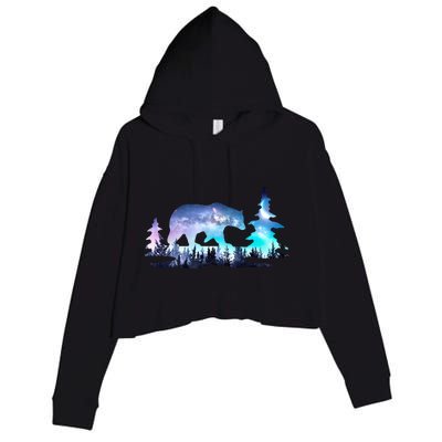 Night Sky Wilderness Bear Crop Fleece Hoodie