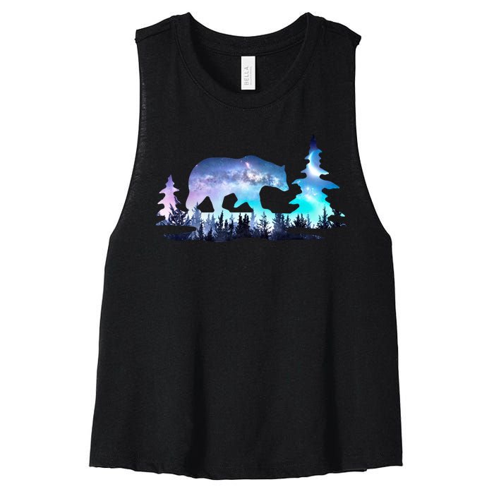 Night Sky Wilderness Bear Women's Racerback Cropped Tank