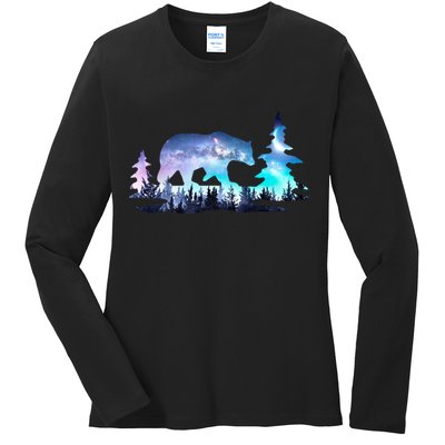 Night Sky Wilderness Bear Ladies Long Sleeve Shirt
