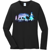 Night Sky Wilderness Bear Ladies Long Sleeve Shirt