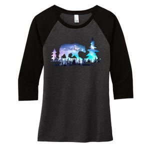 Night Sky Wilderness Bear Women's Tri-Blend 3/4-Sleeve Raglan Shirt