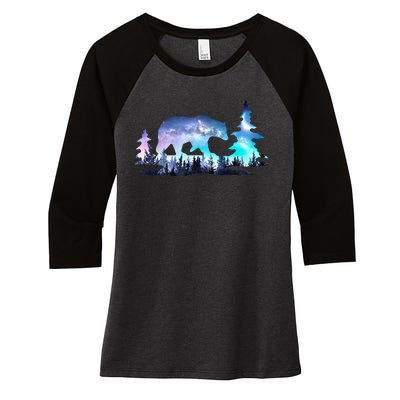 Night Sky Wilderness Bear Women's Tri-Blend 3/4-Sleeve Raglan Shirt