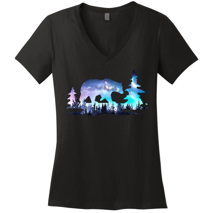 Night Sky Wilderness Bear Women's V-Neck T-Shirt