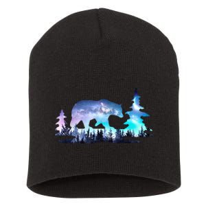 Night Sky Wilderness Bear Short Acrylic Beanie