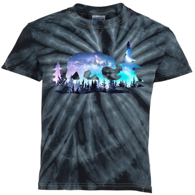 Night Sky Wilderness Bear Kids Tie-Dye T-Shirt