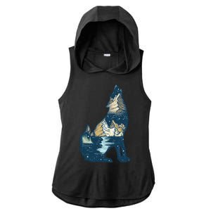 Night Wolf Wilderness Ladies PosiCharge Tri-Blend Wicking Draft Hoodie Tank