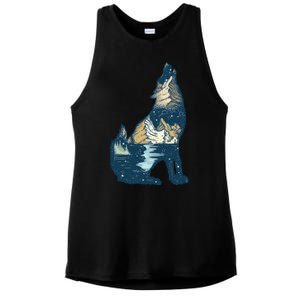 Night Wolf Wilderness Ladies PosiCharge Tri-Blend Wicking Tank