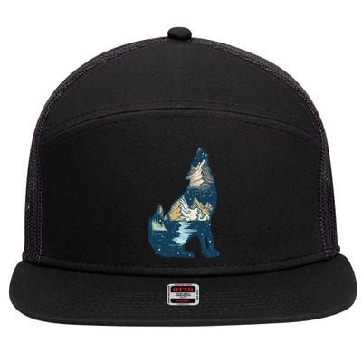 Night Wolf Wilderness 7 Panel Mesh Trucker Snapback Hat