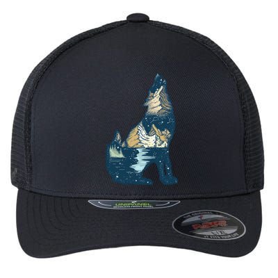 Night Wolf Wilderness Flexfit Unipanel Trucker Cap