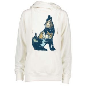 Night Wolf Wilderness Womens Funnel Neck Pullover Hood