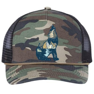 Night Wolf Wilderness Retro Rope Trucker Hat Cap