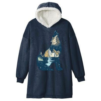 Night Wolf Wilderness Hooded Wearable Blanket