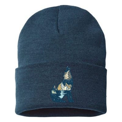 Night Wolf Wilderness Sustainable Knit Beanie