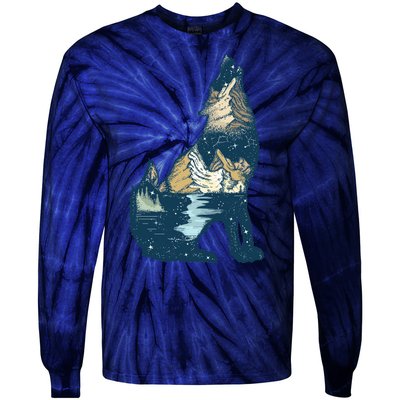 Night Wolf Wilderness Tie-Dye Long Sleeve Shirt