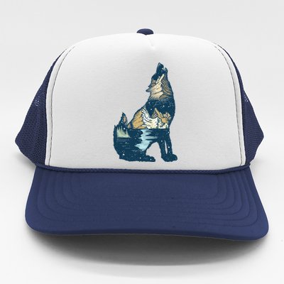 Night Wolf Wilderness Trucker Hat