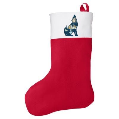 Night Wolf Wilderness Felt Holiday Christmas Stocking