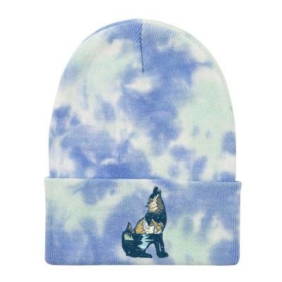 Night Wolf Wilderness Tie Dye 12in Knit Beanie