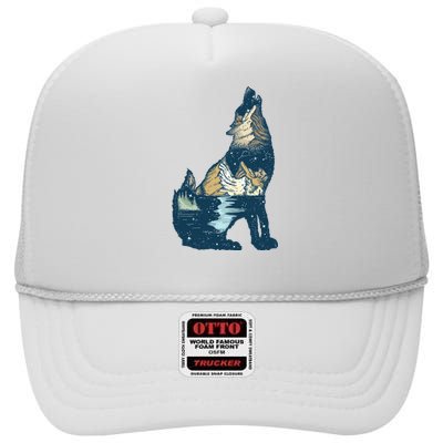 Night Wolf Wilderness High Crown Mesh Back Trucker Hat