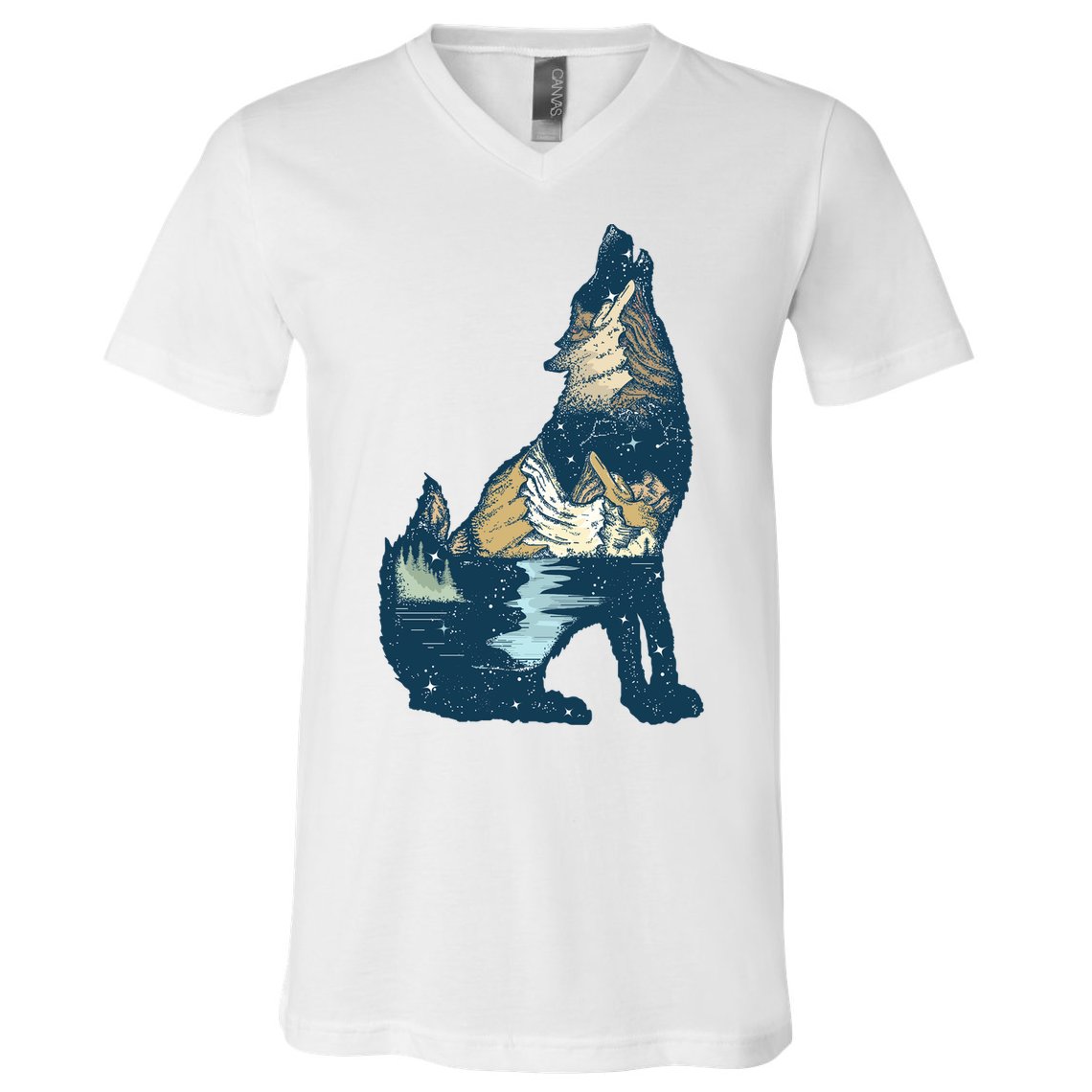 Night Wolf Wilderness V-Neck T-Shirt