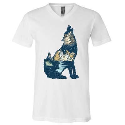 Night Wolf Wilderness V-Neck T-Shirt