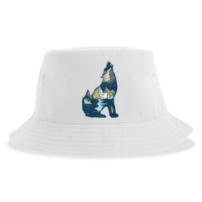 Night Wolf Wilderness Sustainable Bucket Hat