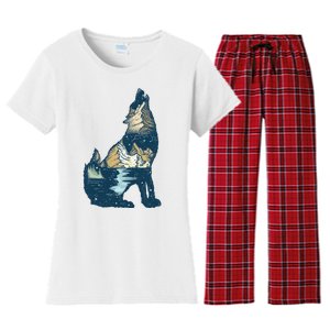 Night Wolf Wilderness Women's Flannel Pajama Set