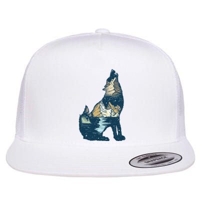 Night Wolf Wilderness Flat Bill Trucker Hat