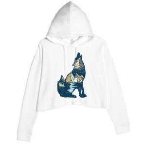 Night Wolf Wilderness Crop Fleece Hoodie