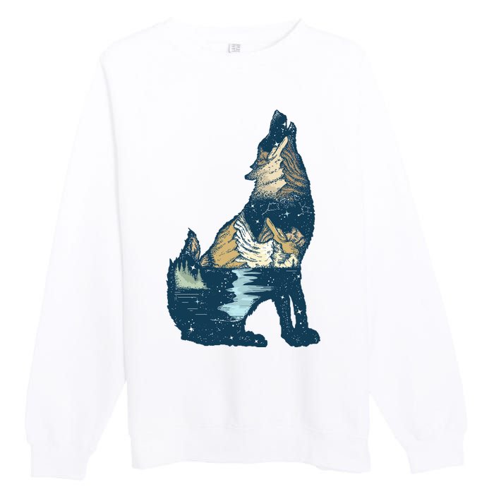 Night Wolf Wilderness Premium Crewneck Sweatshirt