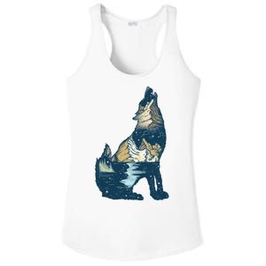 Night Wolf Wilderness Ladies PosiCharge Competitor Racerback Tank