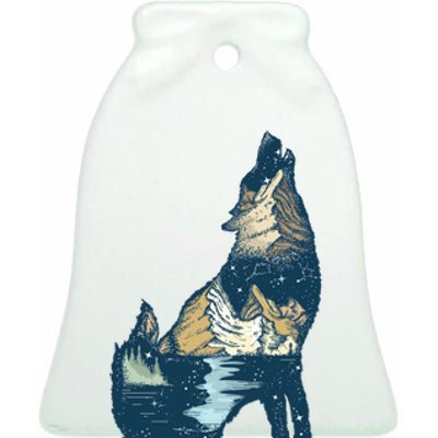 Night Wolf Wilderness Ceramic Bell Ornament