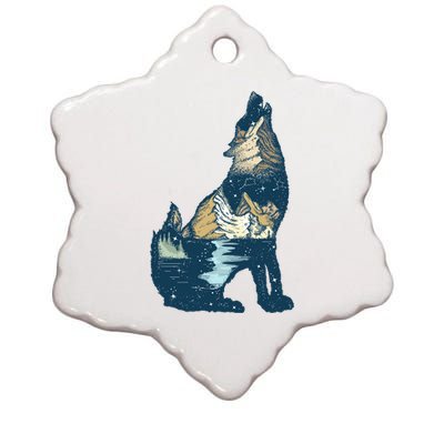 Night Wolf Wilderness Ceramic Star Ornament