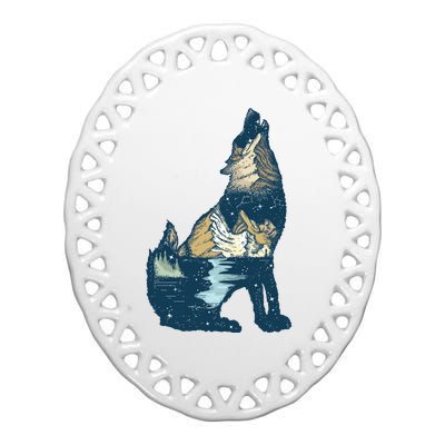 Night Wolf Wilderness Ceramic Oval Ornament