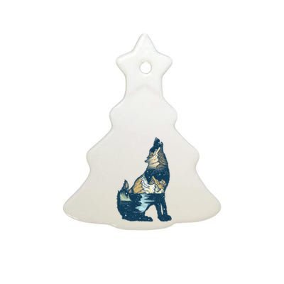 Night Wolf Wilderness Ceramic Tree Ornament