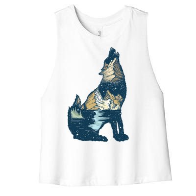 Night Wolf Wilderness Women's Racerback Cropped Tank