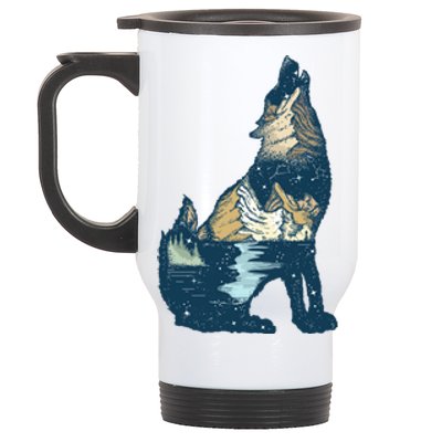 Night Wolf Wilderness Stainless Steel Travel Mug