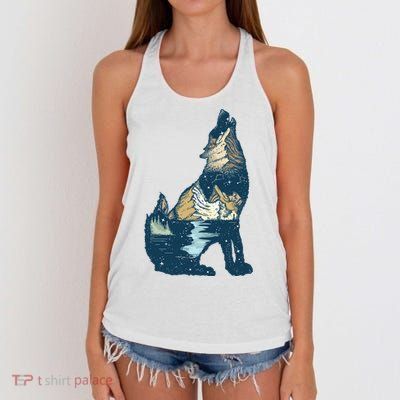 Night Wolf Wilderness Women's Knotted Racerback Tank