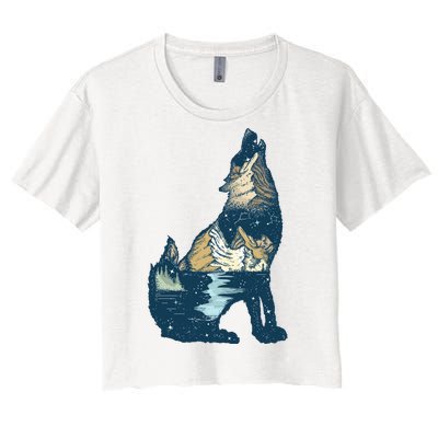 Night Wolf Wilderness Women's Crop Top Tee