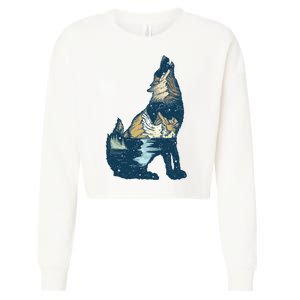 Night Wolf Wilderness Cropped Pullover Crew