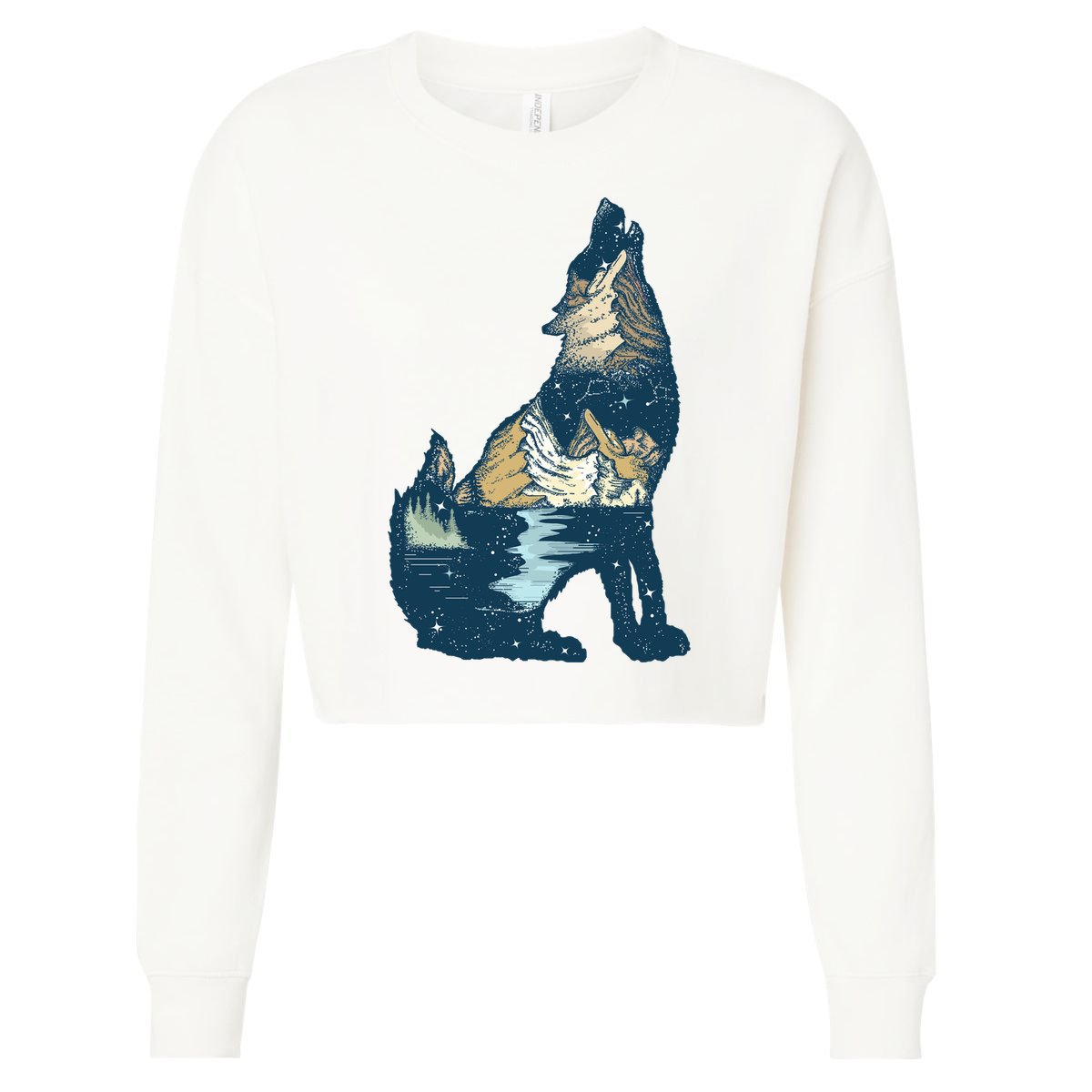 Night Wolf Wilderness Cropped Pullover Crew