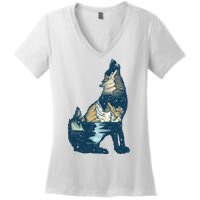 Night Wolf Wilderness Women's V-Neck T-Shirt