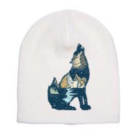 Night Wolf Wilderness Short Acrylic Beanie