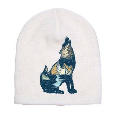 Night Wolf Wilderness Short Acrylic Beanie