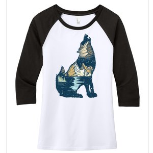 Night Wolf Wilderness Women's Tri-Blend 3/4-Sleeve Raglan Shirt