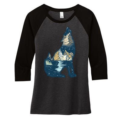 Night Wolf Wilderness Women's Tri-Blend 3/4-Sleeve Raglan Shirt